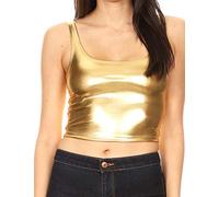 Sakkas 18-1507 - Women's Stretchy Sleeveless Liquid Metallic Club Crop Tank Top Made in USA - Gold - L