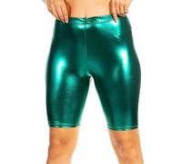 Sakkas 18-5212 - Women's Shinny Metallic Bike Shorts Stretchy Unisex - Made in USA - Green - L