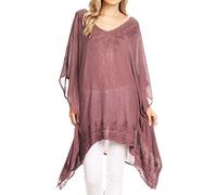 Sakkas 1801 - Regina Women's Lightweight Stonewashed Poncho Top Blouse Caftan Cover up - Fuchsia - OS