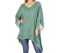 Sakkas 1801 - Regina Women's Lightweight Stonewashed Poncho Top Blouse Caftan Cover up - Teal - OS