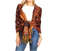 Sakkas 18200 - Gianna Women's Silky Soft Reversible Floral Woven Pashmina Scarf Shawl Wrap - 23-D1-BlackRed - OS