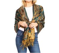 Sakkas 18200 - Gianna Women's Silky Soft Reversible Floral Woven Pashmina Scarf Shawl Wrap - 23-D1-Teal - OS