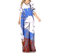Sakkas 18212 - Aggy Womens Dashiki African Print Caftan Dress Maxi Boho Hippie Colorful - Style10-C2Blue - OS