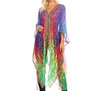 Sakkas 1823 - Livi Women's V Neck Beach Dress Cover up Caftan Top Loose with Rhinestone - JFM91-Multi - OS
