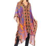 Sakkas 1824 - Alvita Women's V Neck Beach Dress Top Caftan Cover up with Rhinestones - TRM94-Multi - OS