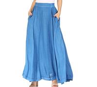 Sakkas 1829 - Noemi Women's Long Maxi Summer Casual Boho Skirt Elastic Waist & Pockets - Blue - OS