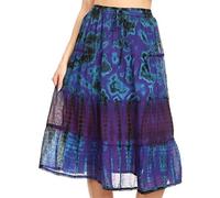 Sakkas 18452 - Antonia Women's Skirt Tie Dye Boho Elastic Waist Adjustable Embroidery - Royal Blue - OS