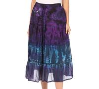 Sakkas 18452 - Antonia Women's Skirt Tie Dye Boho Elastic Waist Adjustable Embroidery - Teal - OS