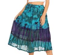 Sakkas 18452 - Antonia Women's Skirt Tie Dye Boho Elastic Waist Adjustable Embroidery - Turq - OS