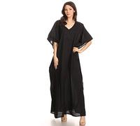 Sakkas 1901 - Favi Womens Casual Long Maxi Dress Caftan Cover Up Loungewear in Rayon - Black - OS