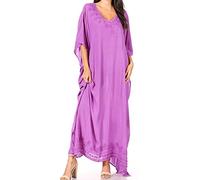 Sakkas 1901 - Favi Womens Casual Long Maxi Dress Caftan Cover Up Loungewear in Rayon - Purple - OS