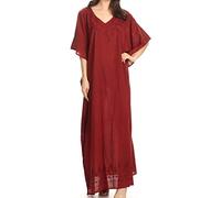 Sakkas 1901 - Favi Womens Casual Long Maxi Dress Caftan Cover Up Loungewear in Rayon - Red - OS
