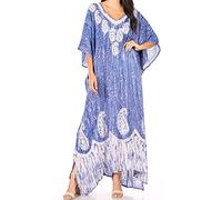 Sakkas 1902 - Tacy Women's Casual Boho Summer Maxi Dress Caftan Kaftan Cover-up LougeWear - 10-Indigo - OS