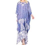 Sakkas 1902 - Tacy Women's Casual Boho Summer Maxi Dress Caftan Kaftan Cover-up LougeWear - 11-Indigo - OS