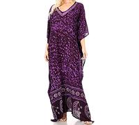 Sakkas 1902 - Tacy Women's Casual Boho Summer Maxi Dress Caftan Kaftan Cover-up LougeWear - 9-Eggplant - OS