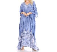 Sakkas 1902 - Tacy Women's Casual Boho Summer Maxi Dress Caftan Kaftan Cover-up LougeWear - Sky Blue - OS
