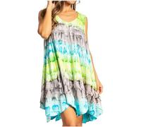 Sakkas 191476 - Artemi Women's Casual Short Tie-dye Sleeveless Loose Tank Dress Cover-up - GreenTurq - OSP