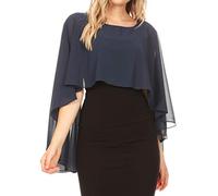 Sakkas 1921 - Anya Women's Soft Chiffon Wedding Bridesmaid Bridal Cape Wrap Bolero Shrug - Navy - OS