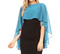 Sakkas 1921 - Anya Women's Soft Chiffon Wedding Bridesmaid Bridal Cape Wrap Bolero Shrug - Turquoise - OS