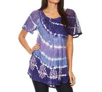Sakkas 19213 - Aline Women's Short Sleeve Casual Light Loose Scoop Neck Top Blouse Shirt - 19210-Blue - OSP