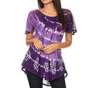 Sakkas 19213 - Aline Women's Short Sleeve Casual Light Loose Scoop Neck Top Blouse Shirt - 19210-DarkPurple - OS