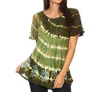 Sakkas 19213 - Aline Women's Short Sleeve Casual Light Loose Scoop Neck Top Blouse Shirt - 19210-Green - OS