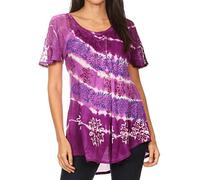Sakkas 19213 - Aline Women's Short Sleeve Casual Light Loose Scoop Neck Top Blouse Shirt - 19210-Purple - OSP