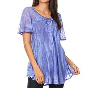 Sakkas 19213 - Aline Women's Short Sleeve Casual Light Loose Scoop Neck Top Blouse Shirt - Blue - OSP