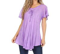Sakkas 19213 - Aline Women's Short Sleeve Casual Light Loose Scoop Neck Top Blouse Shirt - Purple - OS