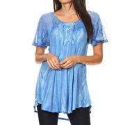 Sakkas 19213 - Aline Women's Short Sleeve Casual Light Loose Scoop Neck Top Blouse Shirt - Sky Blue - OSP
