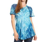 Sakkas 19215 - Donna Women's Casual Lace Short Sleeve Tie Dye Corset Loose Top Blouse - Turq - OS