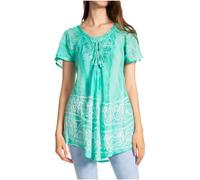 Sakkas 19218 - Marzia Women's Loose Fit Short Sleeve Casual Tie Dye Batik Blouse Top Tunic - Teal - OSP