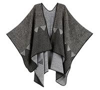 Sakkas 1928 - Lupe Womens Reversible Poncho Wrap Cape Shawl Sweater Coat Cardigan Pattern - Heather Black1 - OS