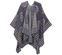 Sakkas 1928 - Lupe Womens Reversible Poncho Wrap Cape Shawl Sweater Coat Cardigan Pattern - Houndstooth Gray - OS