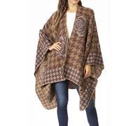 Sakkas 1928 - Lupe Womens Reversible Poncho Wrap Cape Shawl Sweater Coat Cardigan Pattern - Houndstooth Brown - OS