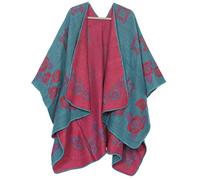 Sakkas 1928 - Lupe Womens Reversible Poncho Wrap Cape Shawl Sweater Coat Cardigan Pattern - RoseRedBlue - OS