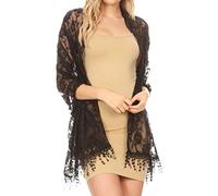 Sakkas 1929 - Mari Women's Large Lightweight Soft Lace Scarf Wrap Shawl Floral and Fringe - BlackRoseLace - OS