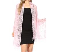 Sakkas 1929 - Mari Women's Large Lightweight Soft Lace Scarf Wrap Shawl Floral and Fringe - Style3-Pink - OS