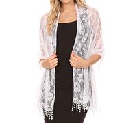 Sakkas 1929 - Mari Women's Large Lightweight Soft Lace Scarf Wrap Shawl Floral and Fringe - WhiteRoseLace - OS
