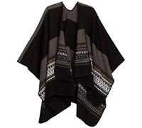 Sakkas 1930 - Mari Women's Reversible Large Poncho Shawl Wrap Scarf Cape Ruana Blanket - Black Gray - OS