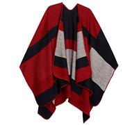 Sakkas 1930 - Mari Women's Reversible Large Poncho Shawl Wrap Scarf Cape Ruana Blanket - StripeRedNavy - OS