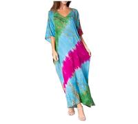 Sakkas 2006 - Catia Women's Boho Casual Long Maxi Caftan Dress Kaftan Cover-up LougeWear - 1-Purple - OS