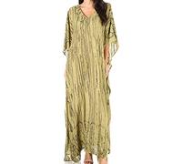 Sakkas 2006 - Catia Women's Boho Casual Long Maxi Caftan Dress Kaftan Cover-up LougeWear - 2-ForestGreen - OS