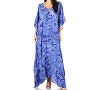 Sakkas 2006 - Catia Women's Boho Casual Long Maxi Caftan Dress Kaftan Cover-up LougeWear - 3-Dustyblue - OS