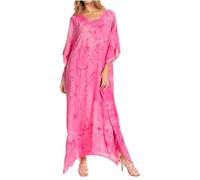 Sakkas 2006 - Catia Women's Boho Casual Long Maxi Caftan Dress Kaftan Cover-up LougeWear - 3-Fuchsia - OS