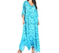 Sakkas 2006 - Catia Women's Boho Casual Long Maxi Caftan Dress Kaftan Cover-up LougeWear - 3-Turquoise - OS