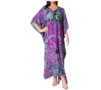 Sakkas 2006 - Catia Women's Boho Casual Long Maxi Caftan Dress Kaftan Cover-up LougeWear - 4-PurpleTurq - OS