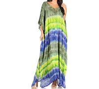 Sakkas 2006 - Catia Women's Boho Casual Long Maxi Caftan Dress Kaftan Cover-up LougeWear - 5-CharcoalGreen - OS