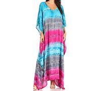 Sakkas 2006 - Catia Women's Boho Casual Long Maxi Caftan Dress Kaftan Cover-up LougeWear - 5-NavyPink - OS