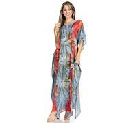 Sakkas 2019 - Pilar Petit Women's Casual Long Short Sleeve Beach Maxi Caftan Kaftan Dress - 12-RedGrey - OS